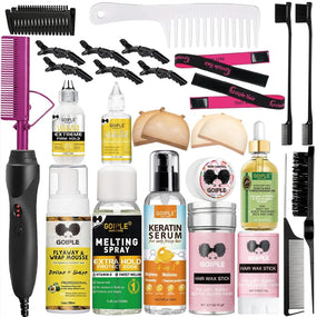 GOIPLE 2 in 1 Electric Heat Comb Hot Hair Straightener Curling Iron for Wigs and Hair Styling Tools beginner Hair Extension Kit