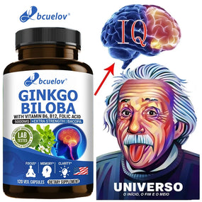 Ginkgo Biloba + 5000mg Supplement - Vitamin B6 B12 Folic Acid Bacopa Gotu Kola - Brain Focus Memory