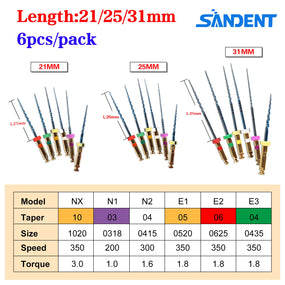 6pcs/1Pack Dental Endo Files Endodontic NiTi Rotary Root Canal Reciprocating File 21/25/31mm Machine Use for Shaping & Cleaning