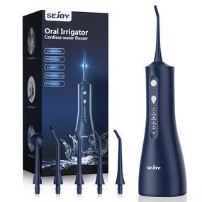 Sejoy Water Dental Flosser Oral Irrigator for Teeth 300ml Water Tank 5 Modes 5 Nozzels Teeth Cleaner Rechargeable Dental Floss