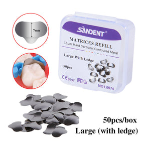 50Pcs Dental Metal Matrices Bands Sectional Contoured Matrix Refill S/M/L Sizes 35μm for Teeth Replacement Dentsit Tools
