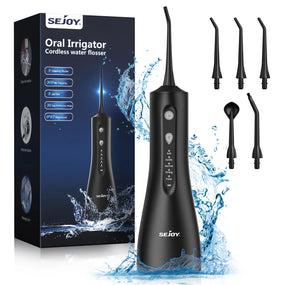 Sejoy Water Dental Flosser Oral Irrigator for Teeth 300ml Water Tank 5 Modes 5 Nozzels Teeth Cleaner Rechargeable Dental Floss
