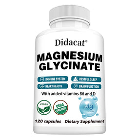 Magnesium Glycinate - Fully Chelated with Vitamin D and B6, Supports Immune System, Restful Sleep, Heart Health, Brain Function