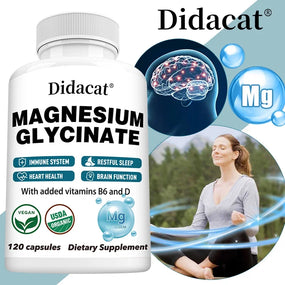 Magnesium Glycinate - Fully Chelated with Vitamin D and B6, Supports Immune System, Restful Sleep, Heart Health, Brain Function